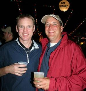 Richard Kevin Flindall and Jamie Jim Purdy frolic at the Birds Nest at the FBR Open.